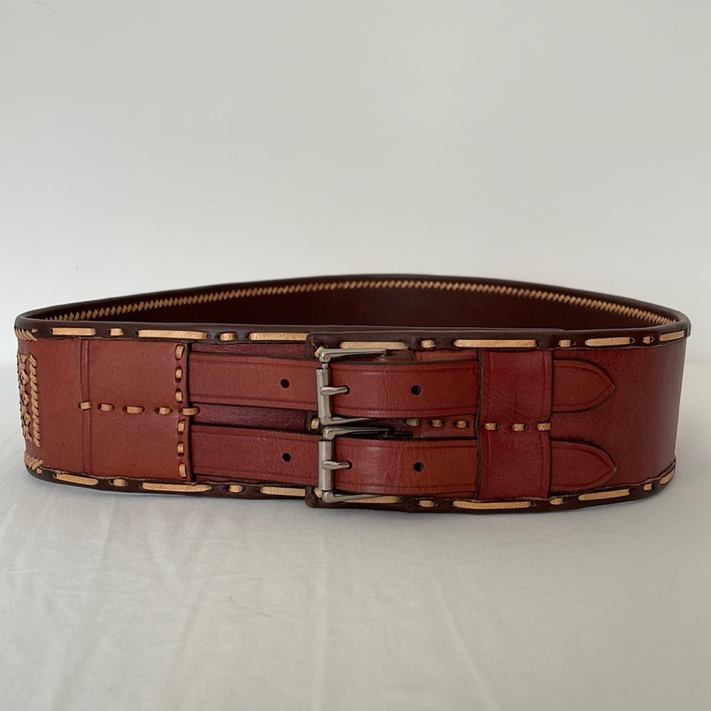 Ralph Lauren Western inlaid double buckle leather belt size M